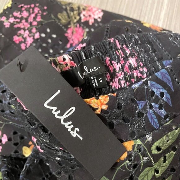 NWT Lulus Sweet At Heart Floral Embroidered Midi Skirt Black Small Eyelet - Picture 13 of 16